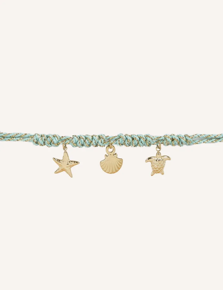 Pulsera Atlántico trenzada aguamarina con dijes marinos